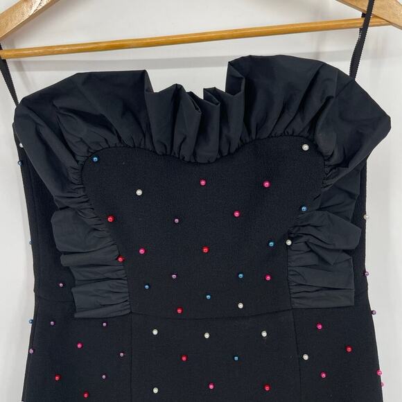 Rebecca Vallance Black Pollock Pearl Embellished Strapless Mini Dress size US 6 - Picture 4 of 11